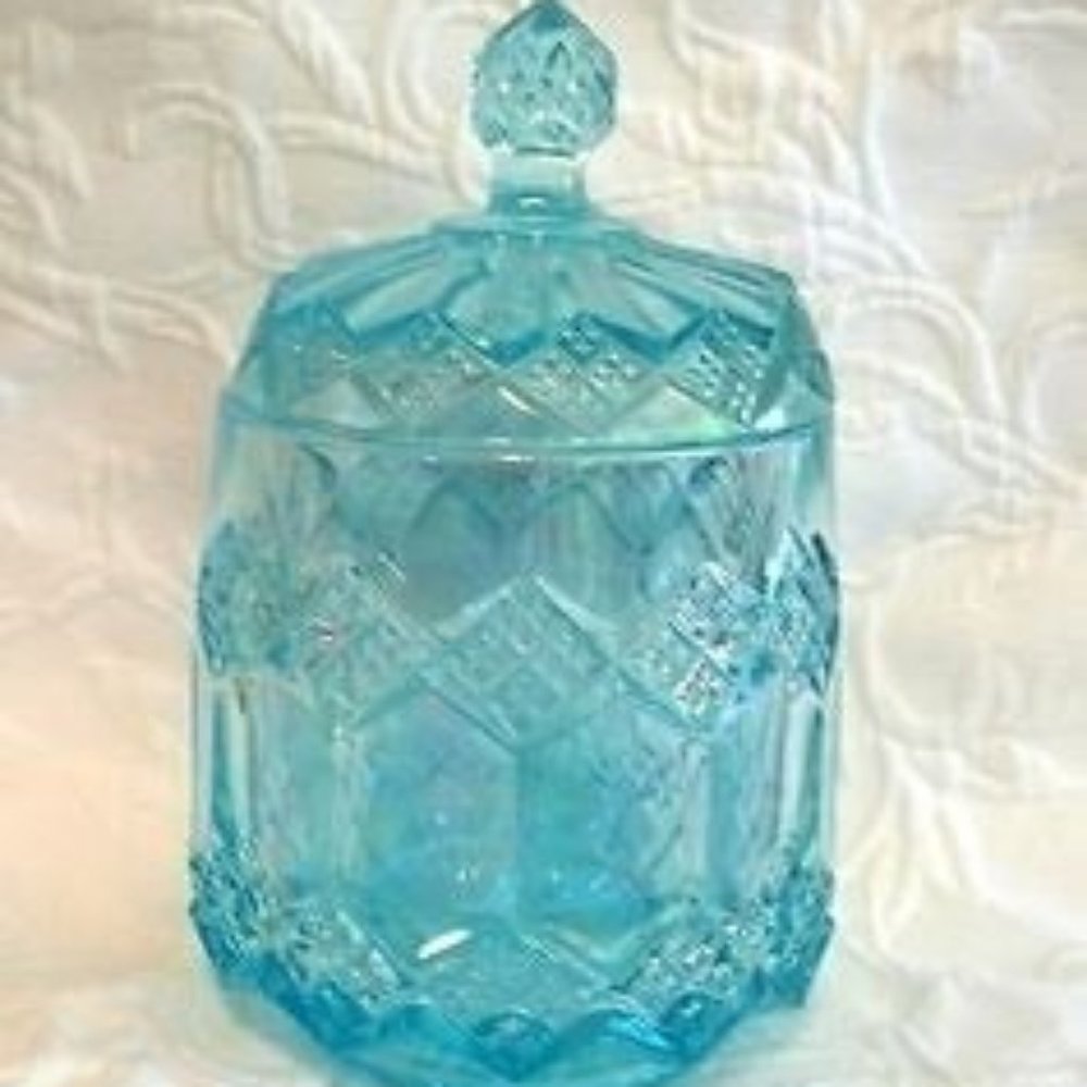 Vintage IMPERIAL  Blue Carnival Glass Jar - Picture 2 of 5